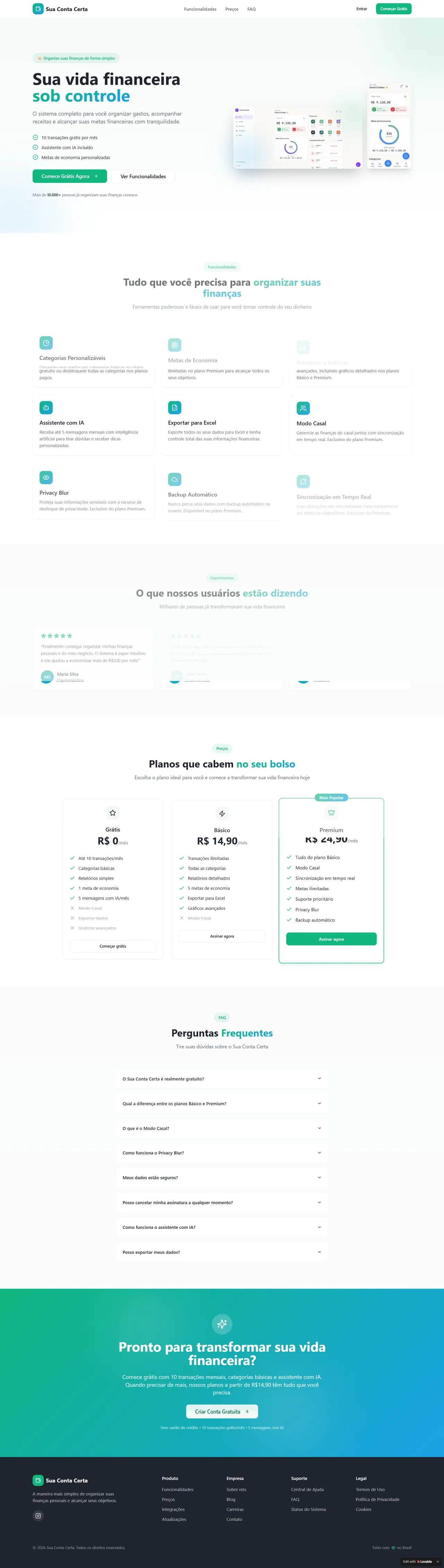 Landing page completa do Sua Conta Certa