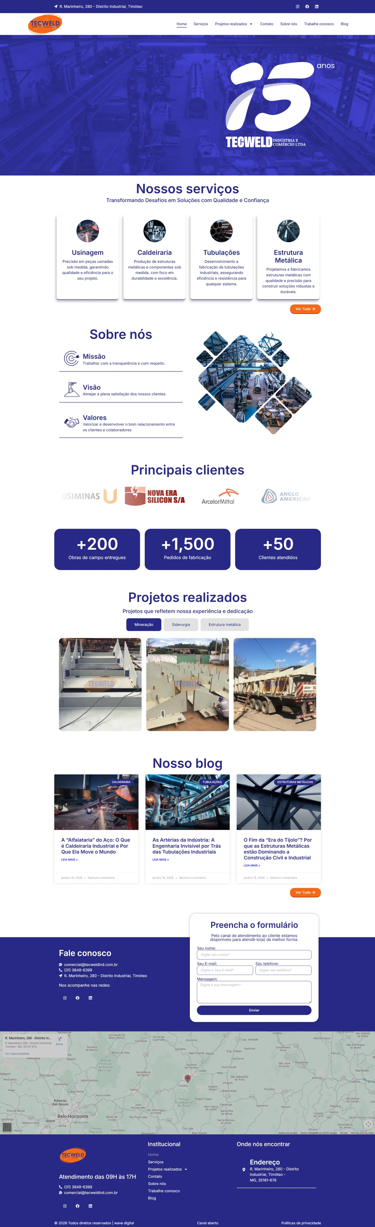 Página inicial completa do site da Tecweld